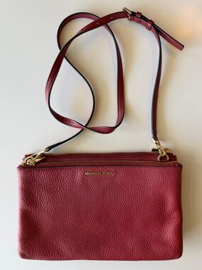 Michael Kors Red Pebbled Leather Zip Crossbody with Gold Hardware